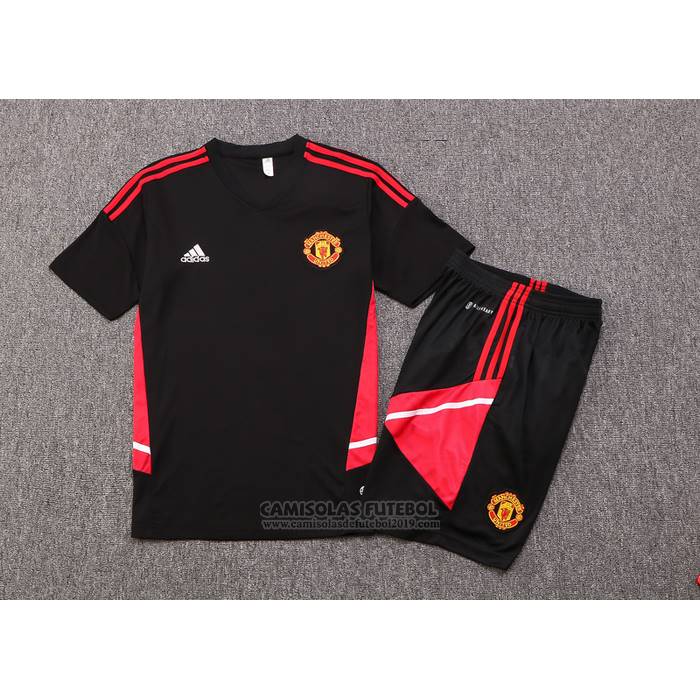 Fato de Treino Manchester United Manga Curta 2022-2023 Preto - Calcas Curta